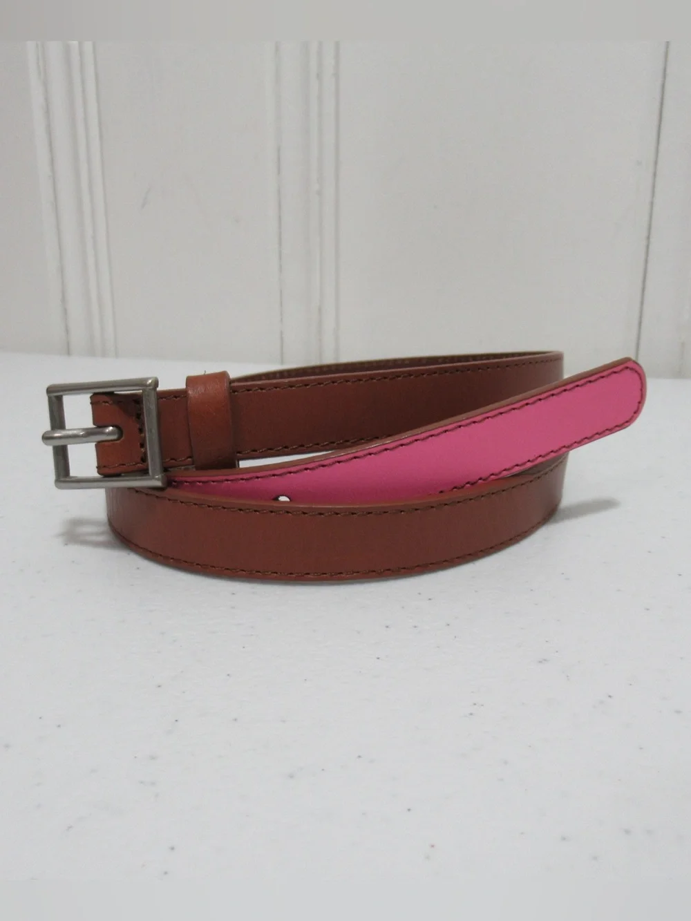 Gap Colorblock Pink and Brown Leather Belt Size Small